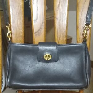 Vintage Coach Black Leather Crossbody Bag